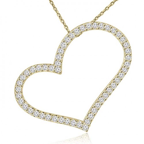 1.53 ct Round Cut Diamond Heart Shape Pendant Necklace (G Color SI-1 Clarity) in 14 kt Yellow Gold