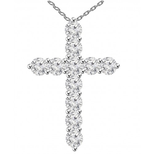  0.75 ct Ladies Round Cut Diamond Cross Pendant Necklace