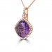 6.59 ct Cushion Cut Amethyst & Round Cut Diamond Pendant Necklace in 14 kt Rose Gold
