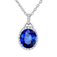 1.24 ct Round Cut Diamond & Oval Shape Tanzanite Pendant Necklace (G-H Color SI-2 I-1 Clarity) in 14 kt White Gold