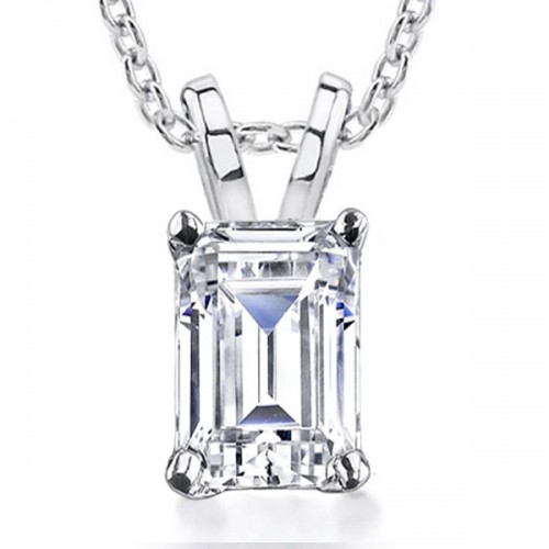 0.70 ct Emerald Cut Diamond Solitaire Pendant Necklace