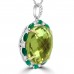 21.51ct Round Diamond, Emerald, & Lime Quartz Pendant Necklace (G-H Color SI-1 Clarity) in 14 kt White Gold