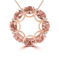 3.17 ct Oval Shaped Morganite Pendant Necklace (G-H Color SI-2 I-1 Clarity) in 14 kt Rose Gold