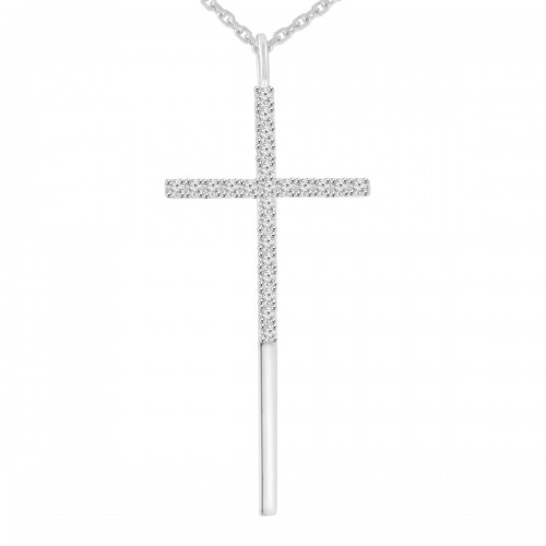 0.29 ct Round Cut Diamond Cross Pendant Necklace (G Color SI-1 Clarity) in 14 kt White Gold with 16 inch Chain