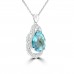 3.06 Ct Pear Shaped Blue Topaz and Round Cut Diamond Pendent In 14k Wh Necklace