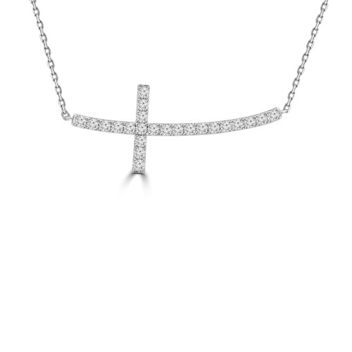 0.60 ct Ladies White Gold Horizontal Curved Cross Necklace