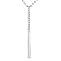 0.14 ct Round Cut Diamond Stick Bar Vertical Long Pendant Necklace for Women (G Color SI-1 Clarity) in 14 kt White Gold with 16 inch Chain Included