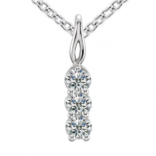 0.50 Ct Ladies Three Stone Round Cut Diamond Pendant / Necklace