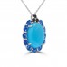13.18 ct Oval Shaped Turquoise, Tanzanite and Black Diamond Pendant Necklace (G-H Color SI-2 I-1 Clarity) in 14 kt White Gold