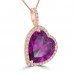 6.96 ct Heart Shaped Amethyst & Diamond Pendant Necklace (G-H Color SI-2 I-1 Clarity) in 14 kt Rose Gold