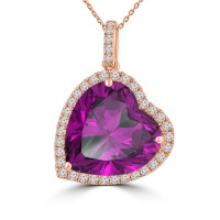 6.96 ct Heart Shaped Amethyst & Diamond Pendant Necklace (G-H Color SI-2 I-1 Clarity) in 14 kt Rose Gold