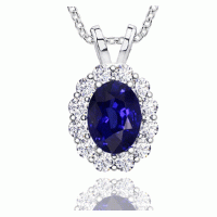 5.57 ct Ladies Sapphire and Diamond Pendant with 16 Inch Chain
