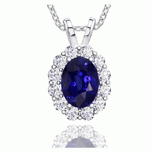 3.20 ct Ladies Sapphire and Diamond Pendant with 16 Inch Chain