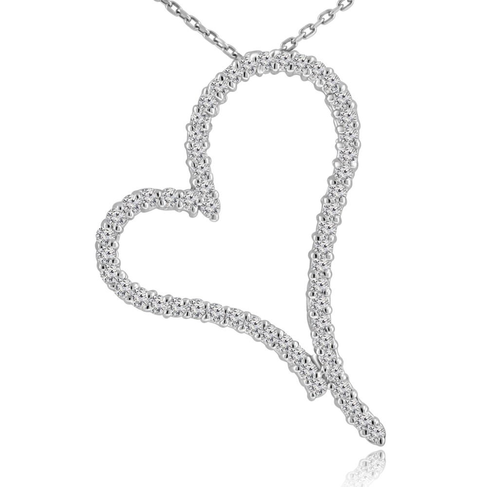 1.30 ct Round Cut Diamond Heart Shape Pendant Necklace (G Color SI-1 ...
