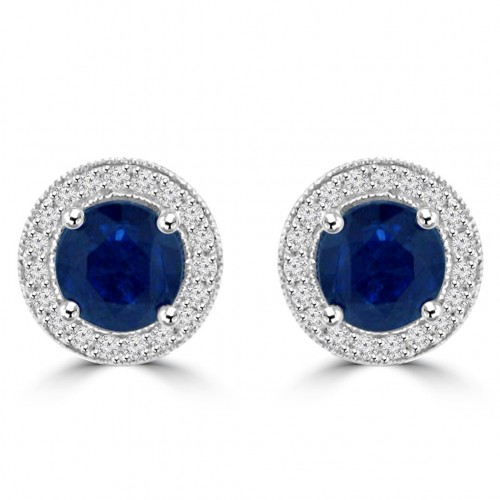 4.65 ct Sapphire With Round Cut Diamond Accented Stud Earrings