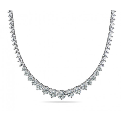 8.00 Ct Ladies Graduated Round Cut Diamond Necklace In 14 Kt White Gold