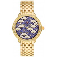 Michele Serein Mid Fan Patterned White & Blue Diamond Dial Ladies Fashion Watch MWW21B000102