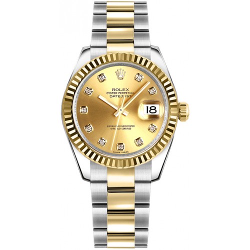 Rolex Datejust 31 Champagne Diamond Oyster Bracelet Watch 178273-CHPDO