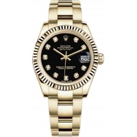 Rolex Datejust 31 Black Diamond Solid Gold Watch 178278-BLKDO