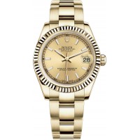 Rolex Datejust 31 Champagne Dial Fluted Bezel Gold Watch 178278-CHPSO