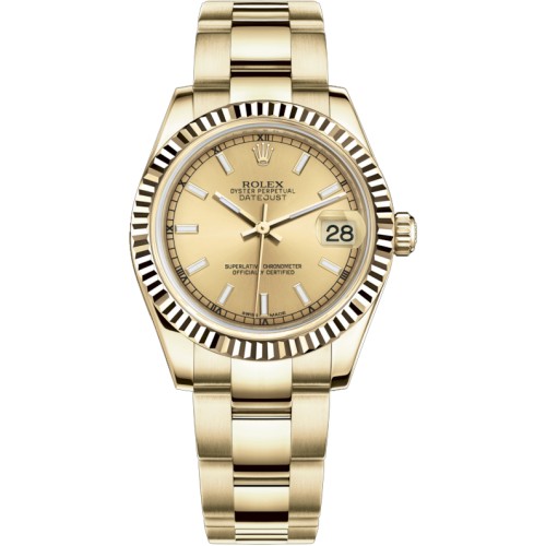 Rolex Datejust 31 Champagne Dial Fluted Bezel Gold Watch 178278-CHPSO