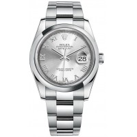 Rolex Datejust 36 Silver Roman Numeral Oyster Bracelet Watch 116200-SLVRO