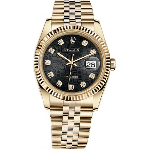 Rolex Datejust 36 Black Diamond Jubilee Gold Watch 116238-BLKJDJ