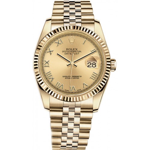 Rolex Datejust 36 Champagne Roman Numeral Gold Watch 116238-CHPRJ