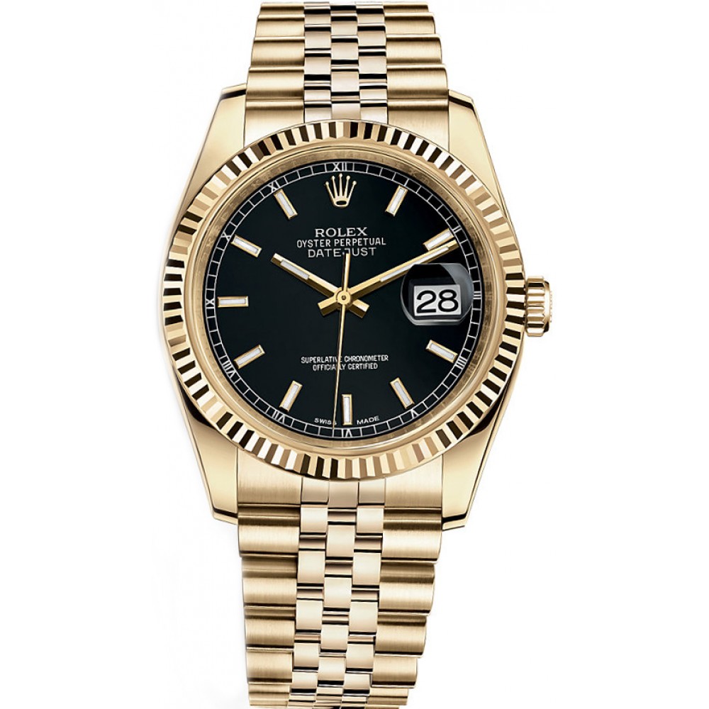 Rolex Datejust 36 Black Dial Solid Gold Watch 116238-BLKSJ
