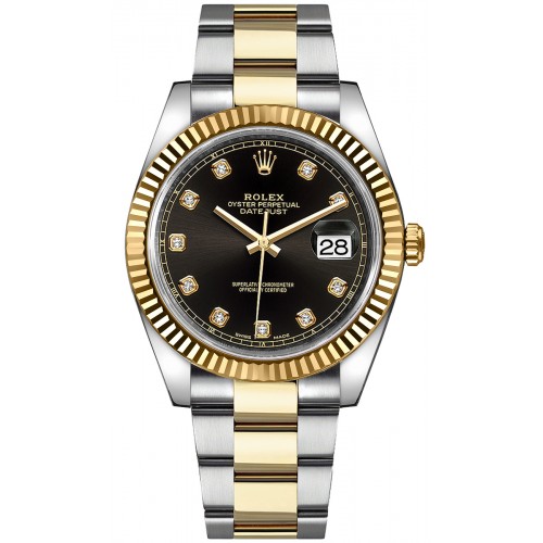 Rolex Datejust 41 Black Diamond Dial Gold & Steel Watch 126333-BLKDO