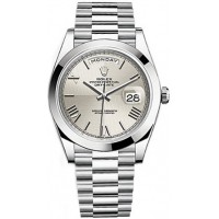 Rolex Day-Date 40 Silver Roman Numeral Platinum Watch 