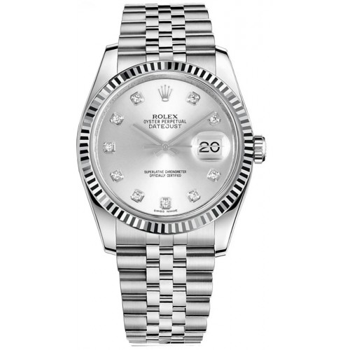 Rolex Datejust 36 Silver Diamond Dial Watch 