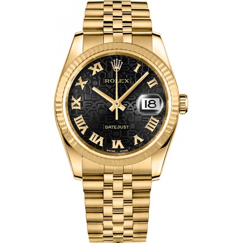 Rolex Datejust 36 Black Dial Gold Watch 116238-BLKJRJ