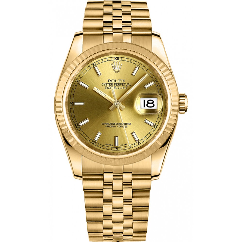 Rolex Datejust 36 Solid Gold Fluted Bezel Watch 116238-GLDSJ