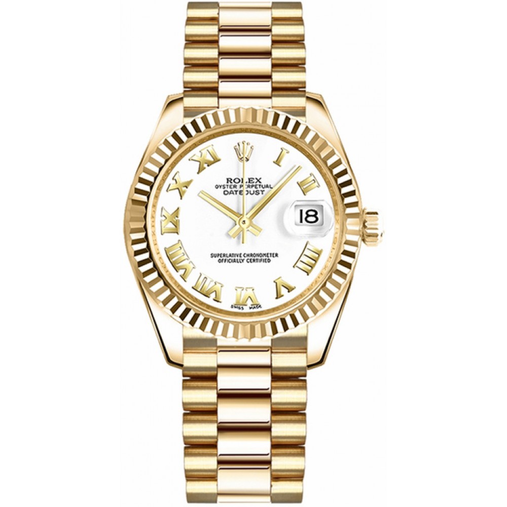 Rolex Datejust 31 White Roman Numeral Gold Watch 178278-WHTRP