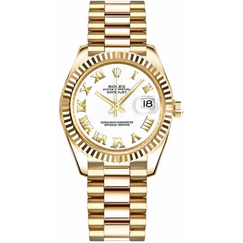 Rolex Datejust 31 White Roman Numeral Gold Watch 178278-WHTRP