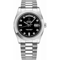 Rolex Day-Date 41 Black Diamond Dial Platinum Men's Watch 