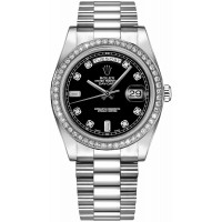 Rolex Day-Date 41 Black Diamond White Gold Watch 