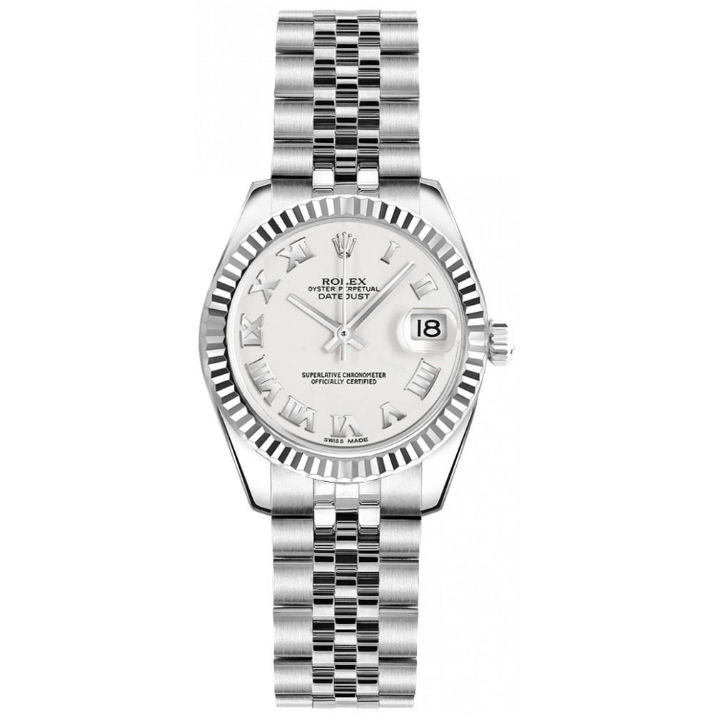 juni Perversion krak Rolex Lady-Datejust 26 White Roman Numeral Dial Watch 179174-WHTRJ