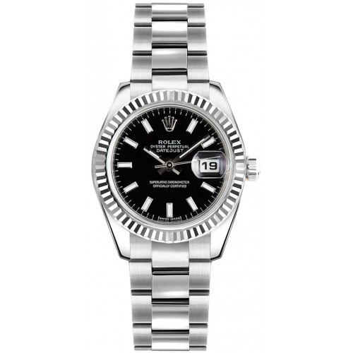 Rolex Lady-Datejust 26 Black Dial Oyster Bracelet Watch 179174-BLKSO
