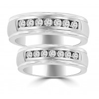 1.06 ct His & Hers Round Cut Diamond Wedding Band Ring Set in 14 kt White Gold