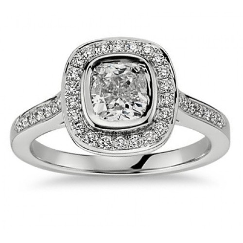 1.50 Ct Ladies Cushion Micro Pave Halo Diamond Engagement Ring