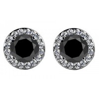 4.00 ct Round Cut Black Diamond Studs Earrings With Side Diamonds