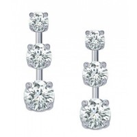 1.00 Ct Ladies Three Stone Diamond Drop Earrings
