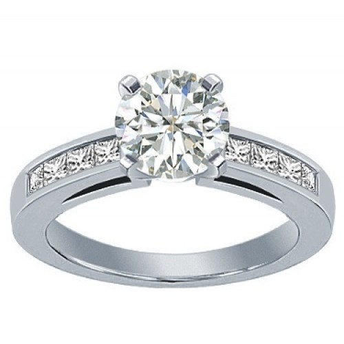 1.50 ct Ladies Round Cut Diamond Engagement Ring With Princess Cut's On the Side 