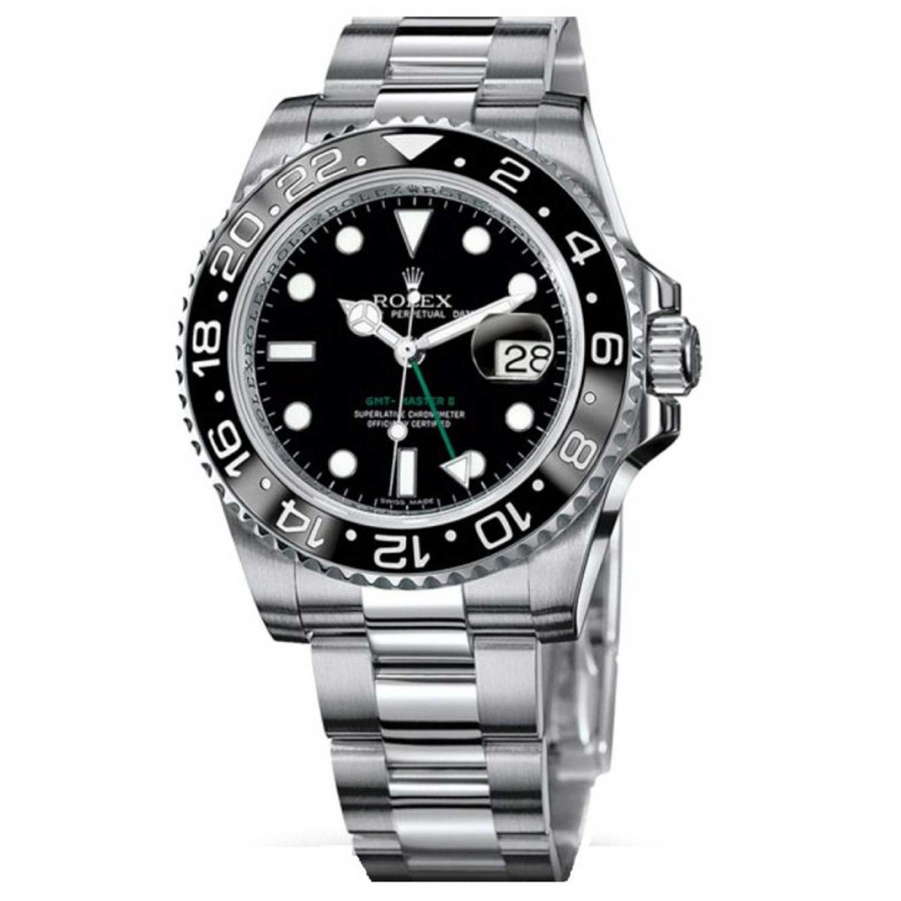 Rolex GMT Master II Black Index Dial Oyster Bracelet Steel Mens Watch ...