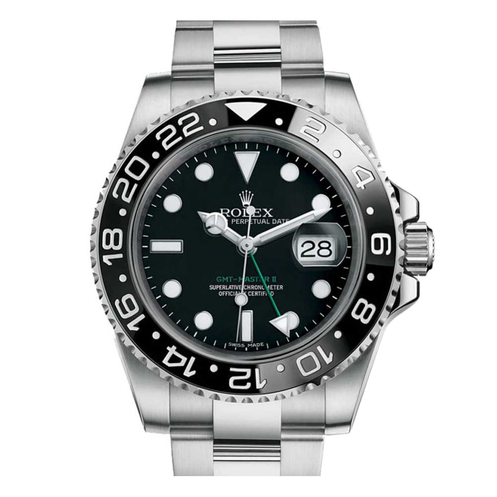 Rolex GMT Master II Black Index Dial Oyster Bracelet Steel Mens Watch ...