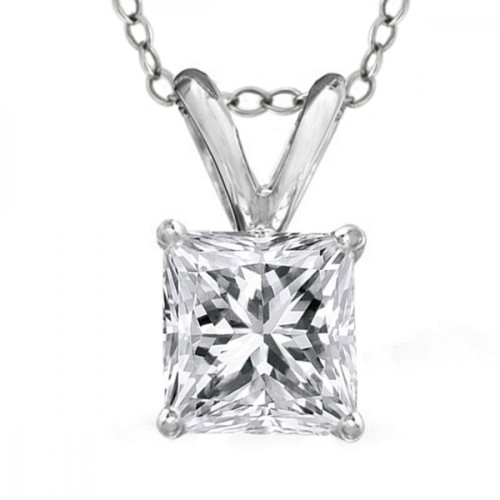 1.00 Ct Ladies Princess Cut Diamond Solitaire Pendant Necklace
