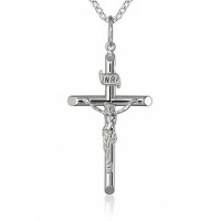 Crucifix Cross Pendant Necklace in 925 kt Sterling Silver with 16 inch Link Chain 