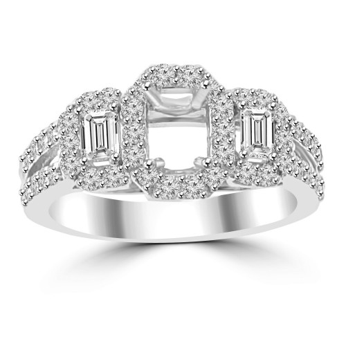 1.01 ct Ladies Round and Baguette Cut Diamond Semi Mounting Engagement Ring in 14 kt White Gold